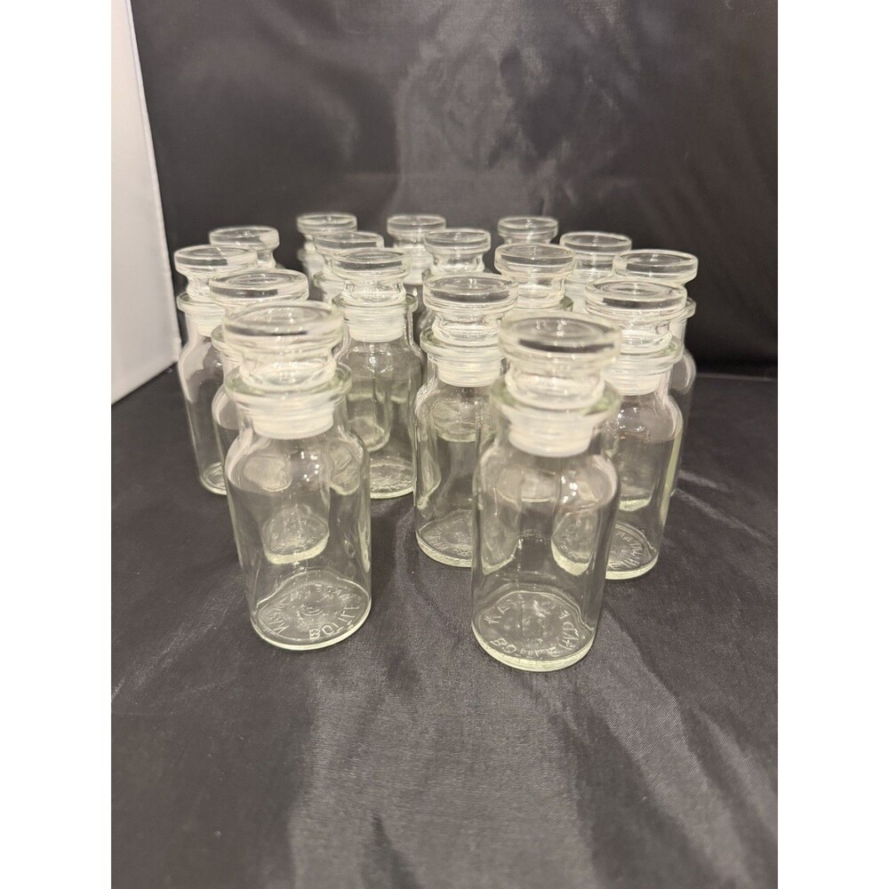Lot of 16 Vintage Japan Glass Apothecary Bottles Ground Stoppers 4.5" Pharmacy